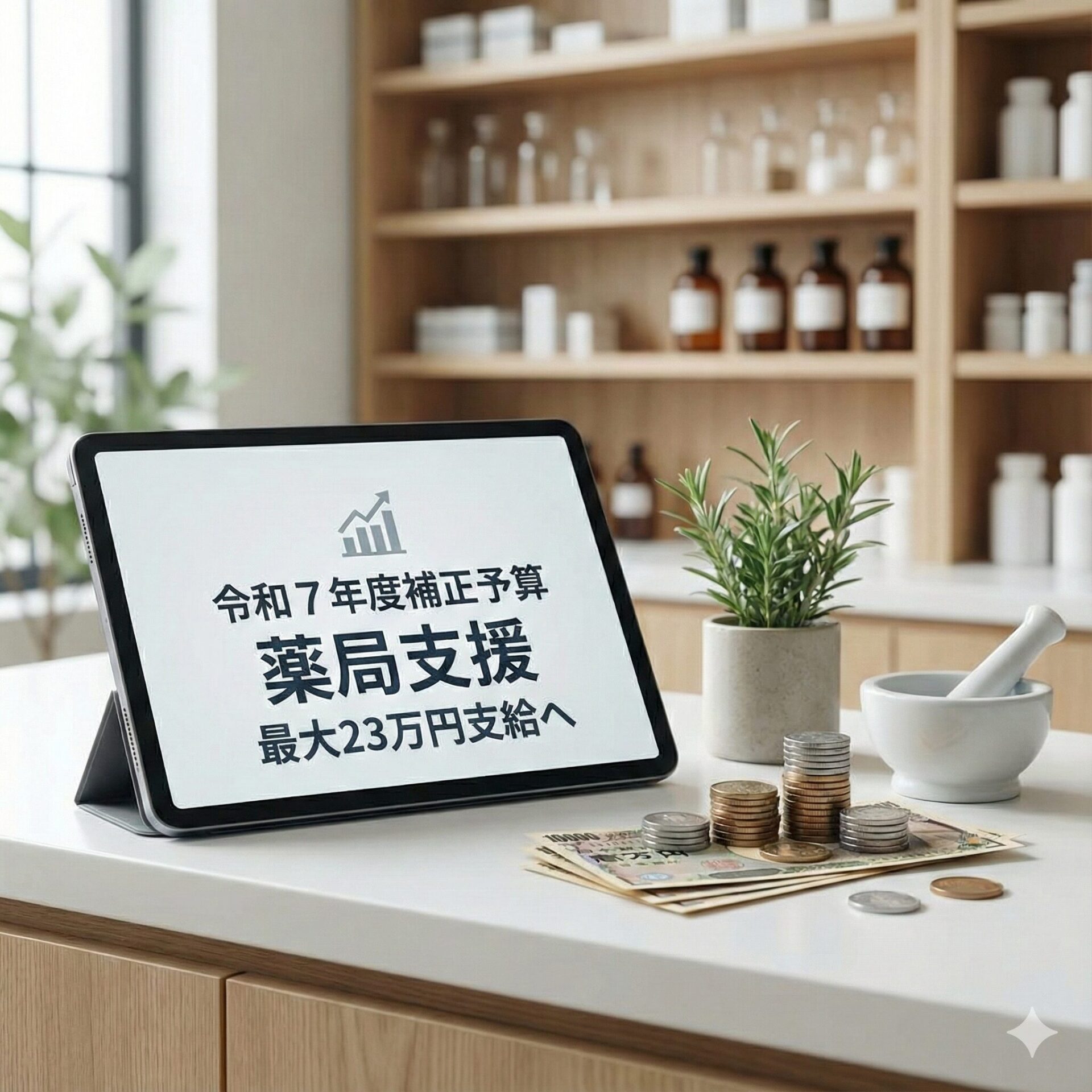 【速報】薬局1店舗あたり最大23万円支給へ|令和7年度補正予算の「実利」と「条件」を徹底解説